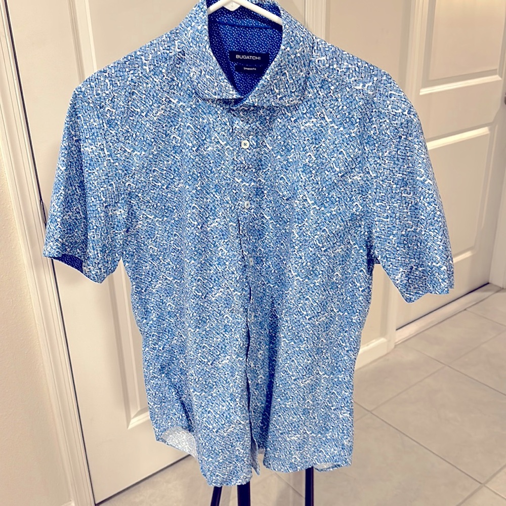 Men’s Bugatchi -  Blue Pattern Short Sleeve Dress Shirt